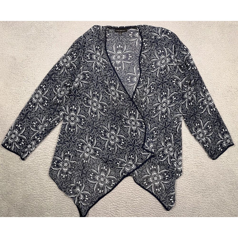 Lane Bryant Waterfall Cardigan‎ Sheer Navy Blue White Floral Size 18/20 Light